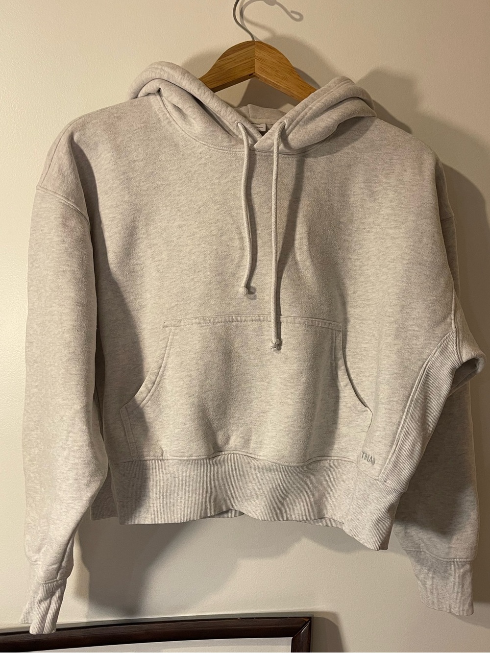 TNA Aritzia Heather Grey Sweatfleece Cozy Fleece Boyfriend Hoodie M Cropped